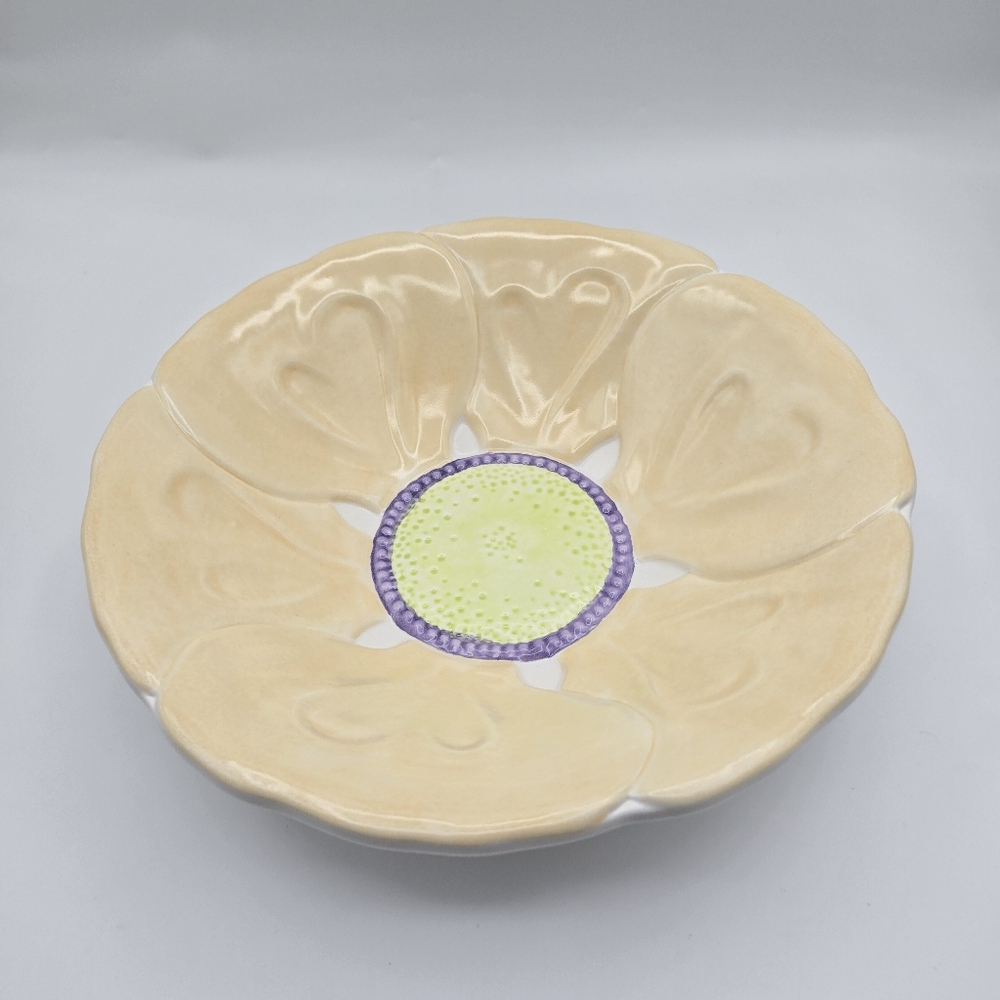 Vintage Pfaltzgraff Large Yellow Dahlia Flower Floral Decorative Serving Bowl